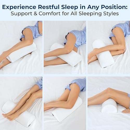5 STARS UNITED Knee Pillow for Back Sleeping – Memory Foam Cushion for Sciatica Pain Relief – Under Leg Support for Sleeping on Back – Half Moon Bolster for Bed, White thumbnail 4