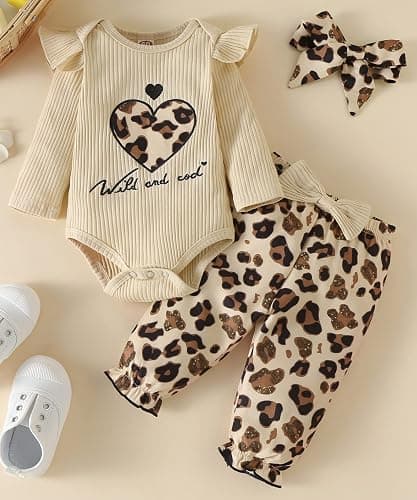 Fullfamous Baby Girl's 3pc Rib Frill Long Sleeve Romper and Pant Set thumbnail 2