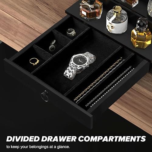 upcessory Cologne Organizer for Men, 4 Tier Black Wood Perfume Organizer with Felt Lining Drawer and Hidden Compartment, Perfume Display Holder, A Gift for Men thumbnail 6