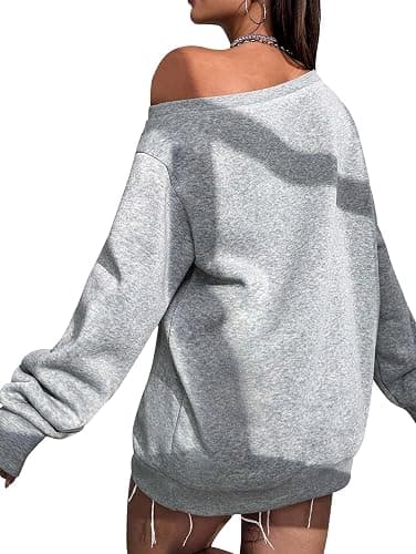 SOFIA'S CHOICE Women's Off Shoulder Sweatshirt Letter Graphic Oversized Long Sleeve Shirt Pullover thumbnail 2