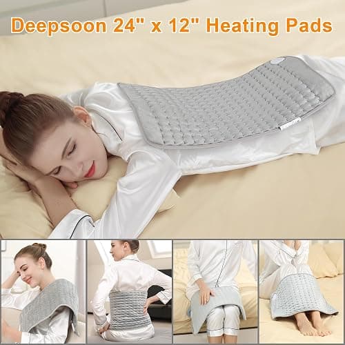 Deepsoon Heating Pad,Electric Heating Pads for Back,Neck,Abdomen,Moist Heating Pad for Shoulder,Knee,Arms,Legs,Dry/Moist Heat & Auto Shut Off,Christmas Gifts for Men and Women,Light Gray,24x12 Inch thumbnail 2