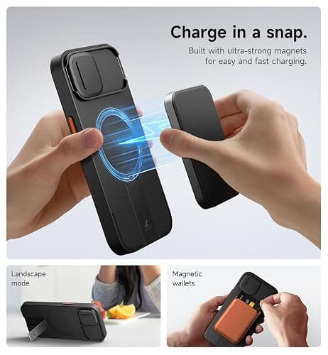 SURITCH for iPhone 15 Case with Magnetic Camera Slide Cover and Adjustable Kickstand, Compatible with MagSafe, Shockproof Bumper Case Slim Protective Cover 6.1 Inch, Black thumbnail 3
