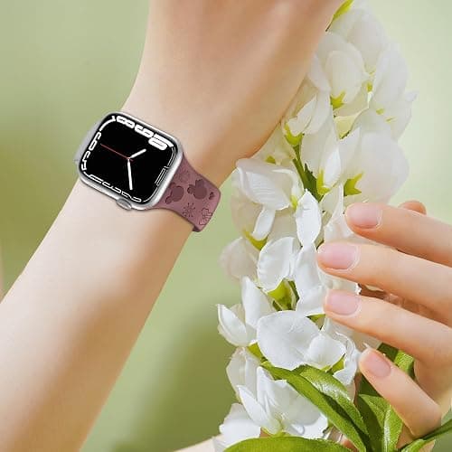 4 PACK Engraved Silicone Bands Compatible with Apple Watch Band 40mm 38mm 41mm 42mm 44mm 45mm 46mm 49mm Women Breathable Soft Cute Sport Replacement Strap for iWatch SE Series 11 10 9 8 7 6 5 4 3 2 1 (Black/Milk Tea/Starlight/Violet Smoke, 38/40/41/42mm(Series 11 10)) thumbnail 5