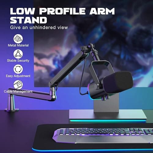 FIFINE Microphone Boom Arm, Low Profile Adjustable Stick Microphone Arm Stand with Desk Mount Clamp, Screw Adapter, Cable Management, for Podcast Streaming Gaming Studio-BM88 thumbnail 2
