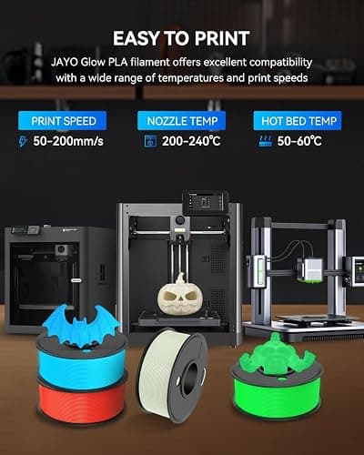 JAYO 3D Printer Filament Bundle, Glow in The Dark PLA Filament 1.75mm, 250g Spool, 4 Rolls, 1kg in Total, Luminous Green, Blue and Red, White thumbnail 7