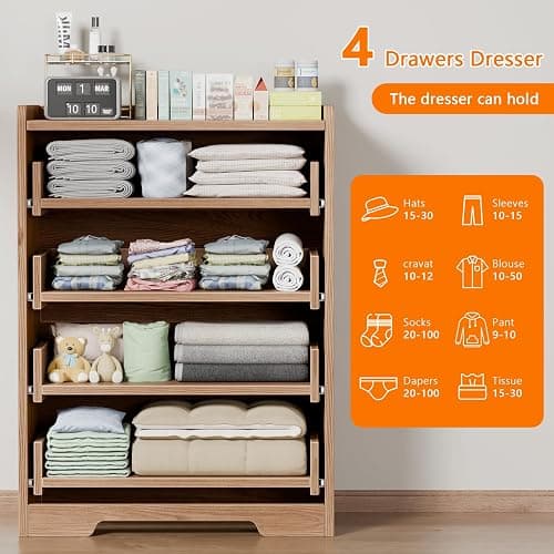 Furnulem 4-Drawer Dresser for Bedroom - Fluted Wood Chest of Drawers Closet Storage Cabinet Organizer for Bedroom, Living Room, Hallway & Office thumbnail 3