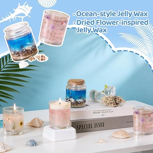DIY Jelly Wax Candle Making Kit with Jars - Complete Transparent Gel Candle Maker Kit, Ocean Theme Gel Kit & Floral Jelly Wax Set, Includes Dried Flowers, Shells & Essential Oils thumbnail 3