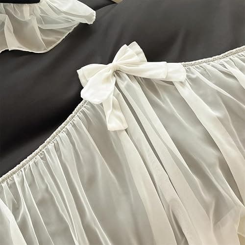 SOUKECHY Girls Lace Bedding,Queen Comforter Cover Set, Chic Ruffled Duvet Cover with Lovely Bow,Princess Style 1 Duvet Cover with 1 Pillowcases, No Comforter-Black,Twin Size thumbnail 4