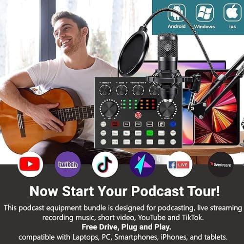 Podcast Equipment Bundle, BM800 Podcast Microphone Bundle with V8s Voice Changer, Condenser Microphone Recording Studio Package for Podcasting Live Streaming Singing PC Mobile TikTok YouTube thumbnail 3