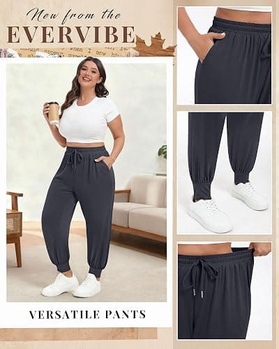 Evervibe 3Pack Women's Plus Size Sweatpants with Pockets Drawstring Elastic Waist Joggers Lounge Running Yoga Pants Trousers thumbnail 4