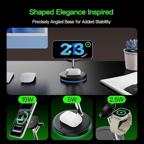 3 in 1 Mag-Safe Wireless Charger Stand for iPhone Apple Watch AirPods | Adjustable Blue Ambient Light,15W Magnetic Charging Station for iPhone 17 16 15 14 13 12 Series wireless charging station thumbnail 7