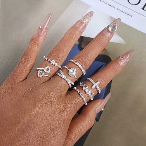 TOSGMY Gold Silver Rings For Women Non Tarnish Gold Plated Stackable Rings Wedding Engagement Bands Dainty 14K Gold Ring Simple Trendy Cubic Zirconia Thumb Stacking Ring Pack Size 4-11 thumbnail 7