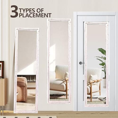 LXWZHK 48"x14" Door Mirror, Rustic Full Length Mirror, Over The Door Hanging Mirrors Full Length, Wooden Hanging Mirrors for Bedroom, Bathroom, White thumbnail 5