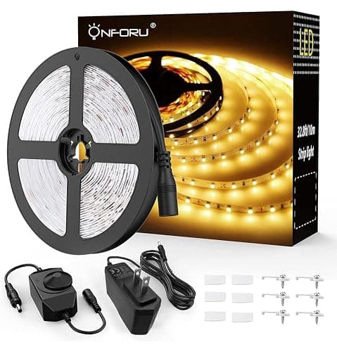 Onforu LED Strip Lights Warm White,32.8ft Dimmable 3000k Led Lights for Bedroom,Soft White Rope Light,2835 LEDs 12V Flexible Strip Tape Easter Lighting for Under Cabinet,Home,Kitchen,Bedroom,Christmas - 32.8FT - Warm White - Image 1