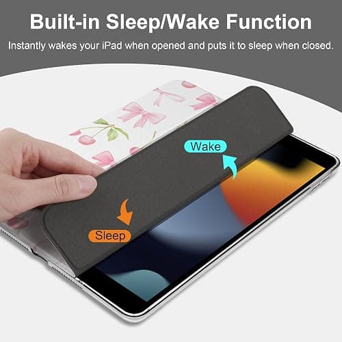 DONGKE Compatible with iPad 10.2 Inch Case 2021 2020 2019, Smart Lightweight Trifold Stand Hard Plastic Transparent Cover Support Auto Sleep/Wake for iPad 10.2" 9th/8th/7th Generation - Cherries thumbnail 4