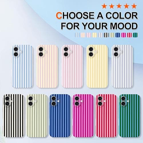 Hython for iPhone 16 Plus Case Cute Striped Aesthetic Design Simple Stripes Cover 6.7", Thin Slim Soft TPU Bumper Shockproof Rubber Protective Phone Cases for Women Girls Girly Boys, Navy Blue thumbnail 6