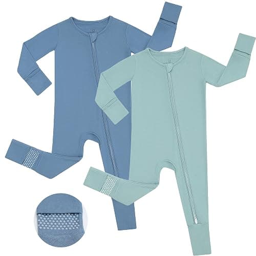 JunNeng Viscose from Bamboo Sleeper with Mittens, 2 Way Zipper Baby Boy Pajamas, Non Slip Sleep'N Play Romper - Image 1