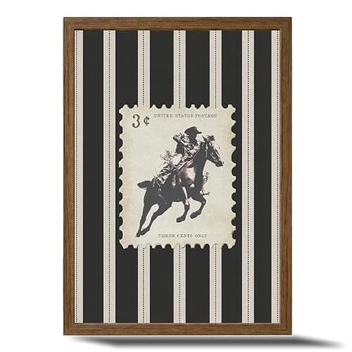 Western Cowboy Wall Art Vintage Horse Paintings Canvas Wall Decor Striped Rodeo Prints Mid Century Cowboy Pictures Country Western Posters for Bedroom Living Room 12x16 Inch Framed - Image 1