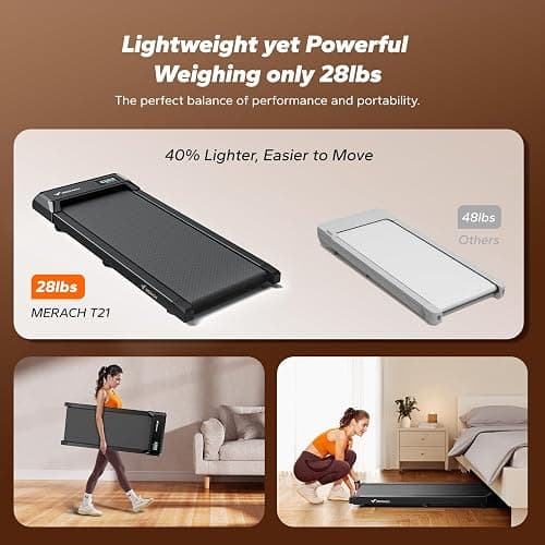 MERACH Walking Pad, Under Desk Treadmill, Portable Mini Treadmills for Home, Seamless One-Piece Molding Design, 265LBS Walkpad with Remote Control, APP, LED Display thumbnail 5