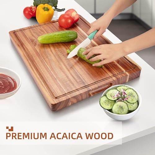 Large Acacia Wood Cutting Boards for Kitchen, 20 x 15 Inch Extra Large Wooden Cutting Board with Juice Groove, Reversible Butcher Block Cutting Board for Meat and Veggies thumbnail 2