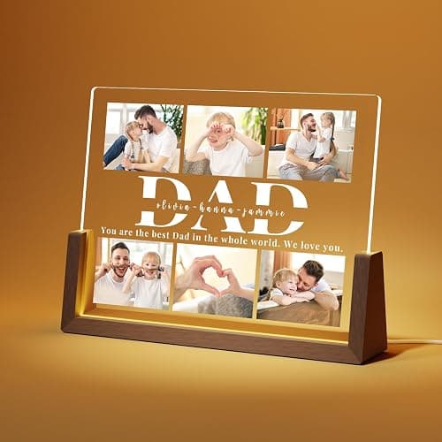 LUCKOR Personalised Fathers Day Photo Frame for Dad from Daughter Son Kids, Customised Dad Christmas Gifts for Husband from Wife, Unique Daddy Gift Ideas, Best Dad Birthday Gift, Presents for Xmas Day - Image 1