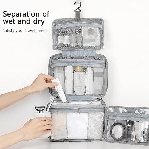Hanging Toiletry Bag, Men & Women Travel Makeup Wash Bag, Portable Cosmetic Bag Waterproof Multifunctional Travel Organizer for Women, Men, Girls, Business Trip (Grey) thumbnail 7