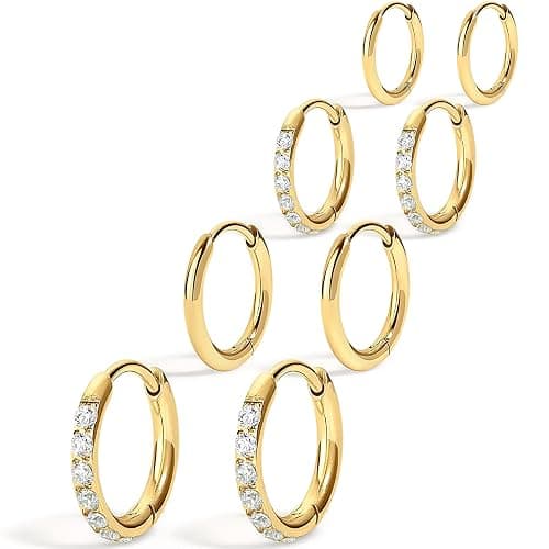 Gokeey Gold Huggie Hoop Earrings Set for Women, 14K Real Gold Plated Small Hypoallergenic Earrings Sets for Multiple Piercings Jewely, Tiny Cartilage Hoop Earrings for Women - Image 1
