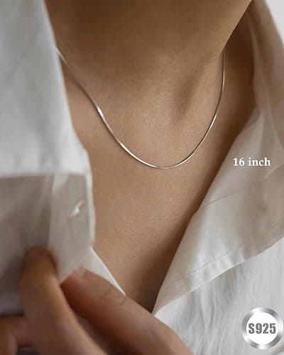 FUNEIA 925 Sterling Silver Necklace for Women Trendy Dainty Real Silver Chain Necklace Simple Thin Box Chain Beaded Chain Snake Chain Herringbone Necklaces Jewelry 14/16/18 Inch thumbnail 8