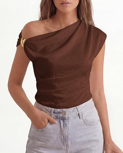 BTFBM Spring Tops for Women Trendy Sleeveless Ruched Going Out Top Solid Tank Blouses Basic T Shirts Fashion Clothing thumbnail 4