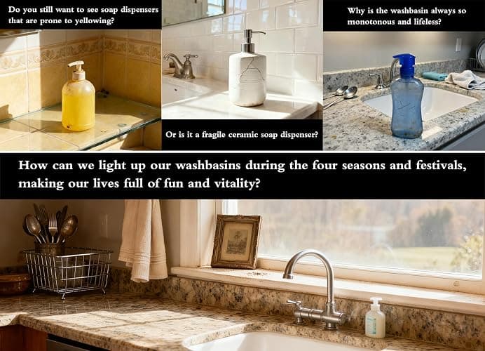 Nestriculus Seasonal Soap Dispenser with 11 Interchangeable Magnets - Seasonal Decor - Farmhouse Bathroom Kitchen Decor (Resin,Built in Magnet) - 8.82oz (Silver) thumbnail 4