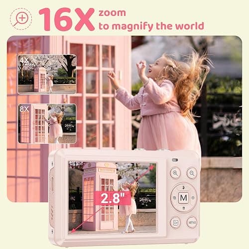 4K 64MP Autofocus Digital Camera with Micro SD Card, 2.8" Display Compact Camera, 1200mAh Battery Vlogging Camera for Students Teens Beginners thumbnail 4