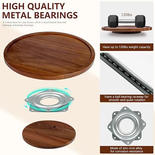 ANBOXIT Lazy Susan Organizer for Table, 10 Inch Wooden Lazy Susan Turntable for Cabinet, Acacia Wood Turntable Kitchen Spice Rack (1 Pack) thumbnail 3