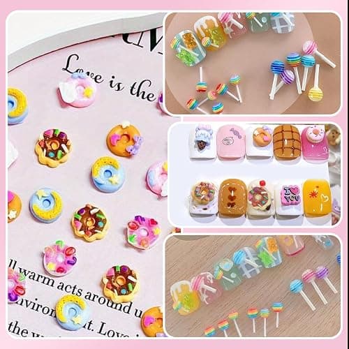 3D Mix Nail Charms Kit, Lollipop Nail Art Charms, Color Cute Gummy Bear Donut Star Heart Acrylic Nail Charm, Alloy Cross Star Butterfly Snake Crown Nail Gems Rhinestones Charms DIY Crafts Decor thumbnail 7