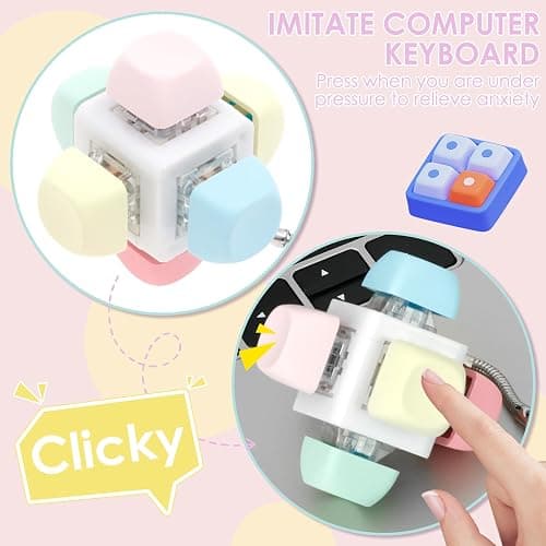 5Pcs Adult Keyboard Clicker Toy, Decompression Toys, Mechanical Keyboard Keychain Toy, Cube Key Button to Relief Pass thumbnail 4