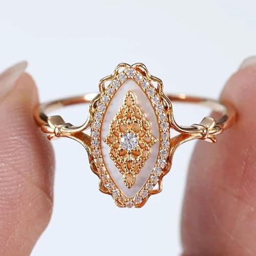 JASXEYO Simple Wave Lace Ring Women's Personalized Vintage Court Style Ring, Gold Rings for Women，Promise Rings for Her thumbnail 4