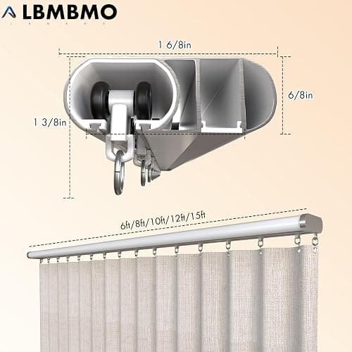 Silent Curtain Track Ceiling Mount 6'/8'/10'/12'/15', Wide 1.7" White Aluminum track Curtains Rail Set, Bedroom/Window/Hotel Drop Ceiling Curtains Tracks (without curtains & hooks) Single track 6ft thumbnail 2
