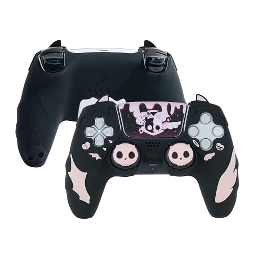 GeekShare Halloween ps5 Controller Skin Set Sweetheart Skull Design Anti-Slip Silicone Cover for ps5 Wireless Controller with 2 Thumb Grips & 2 Stickers (Black) - Image 1