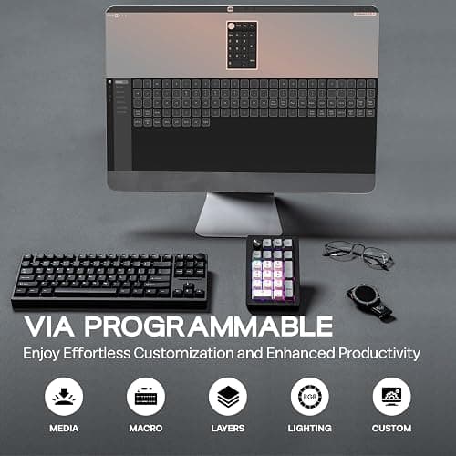 EPOMAKER EK21 VIA Gasket Number Pad with 1000mAh Battery, BT 5.0/2.4GHz/Wired Hot-Swap Numpad with Aluminum Alloy knob, Programmable for Win/Mac/Gaming (Black Silver, Wisteria V2 Switch) thumbnail 3