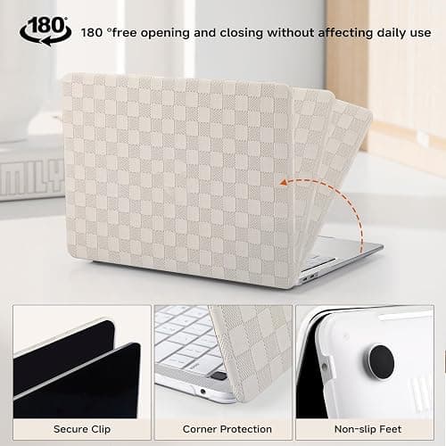 BYCeKe for MacBook Pro 13 inch Case M2 2026-2023, 2022-2016 A2338 M1 A2251 A2289 A2159 A1989 A1708 A1706, Checkered Textured Cream Leather Hard Shell No Logo Cutout&Keyboard Cover, Beige Checkerboard thumbnail 6