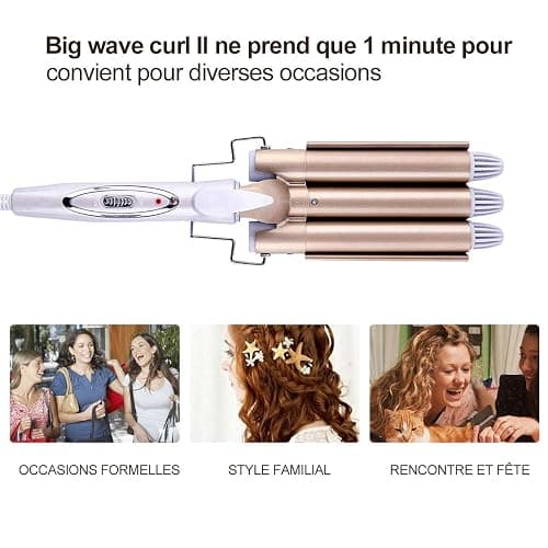 MENQANG Fer à boucler onduler, 3 Barils Fer à Onduler Fer à onduler Grandes Bigoudis pour Cheveux Long/Courts pour Femme Diamètre 22mm thumbnail 7