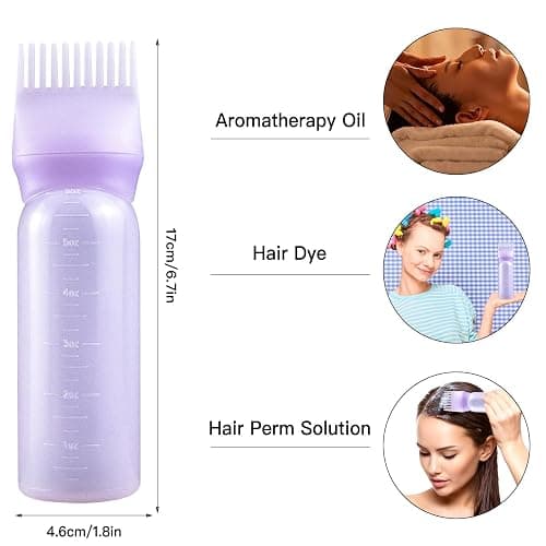 Root Comb Applicator Bottle, 6 Ounce, Hair Oil Applicator, Oil Applicator for Hair Dye, Oil Bottles for Hair, Hair Oiling Applicator with Graduated Scale (2 Pack+20 PCS Disposable Shower Caps, Purple) thumbnail 2