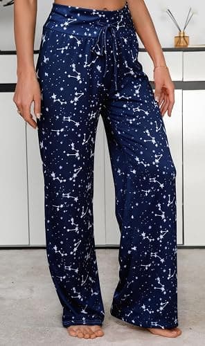 X-Image Women's Comfy Pajamas Drawstring Stretch Floral Print Long Wide Leg Lounge Pants thumbnail 3