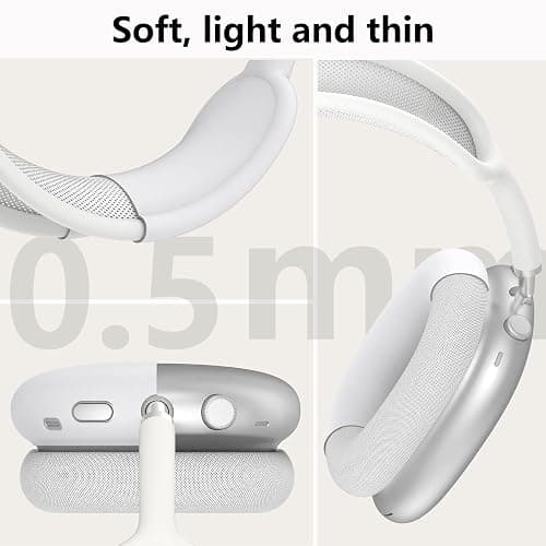 Silicone Case Cover for AirPods Max Headphones,Ear Pad Case Cover/Ear Cups Cover/Headband Cover for AirPods Max (USB-C/Lightning)(2024/2020),Accessories Silicone Protector for Apple AirPods Max, White thumbnail 5