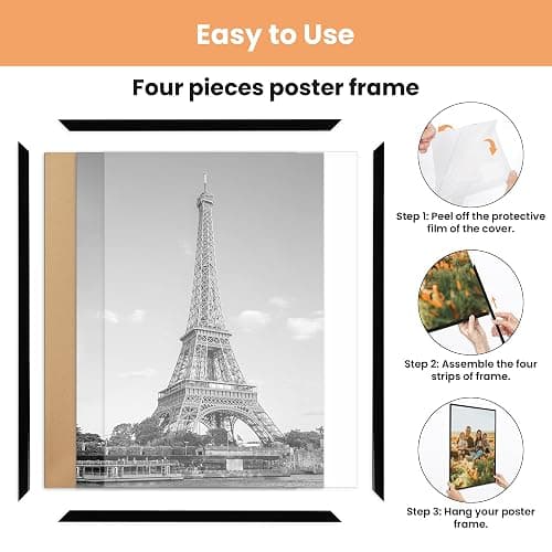 upsimples 24x36 Poster Frame Black 3 Pack, Scratch-Proof Picture Frames 24 x 36 for Photo Gallery - Slide-In Strips, Horizontal or Vertical Wall Mounting thumbnail 5