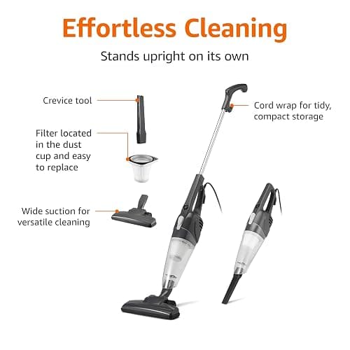 Amazon Basics 2-in-1 Corded Stick Vacuum Cleaner, Converts to Handheld, Lightweight (3.9 LBS), with Washable Filter, Crevice Tools, 0.5L Dust Cup, Self-Standing, 19.7-Ft Cord, 300W, Black thumbnail 3