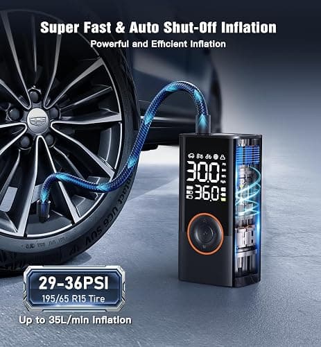 Tire Inflator Portable Air Compressor Portable Cordless Mini Air Pump with Digital Pressure Gauge Inflater 150PSI 3X Fast Inflation Auto Shutoff Large Battery Tires Pump for Cars Motors Bikes Balls thumbnail 3