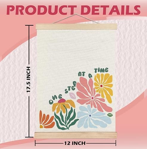 SPBL&L Boho Floral Mental Health Wall Art Poster Hanger Frame, One Step at a Time Motivational Quote Hanging Canvas Pictures Prints Wall Decor for Therapy Counselor Office, 12x16 Inch thumbnail 6