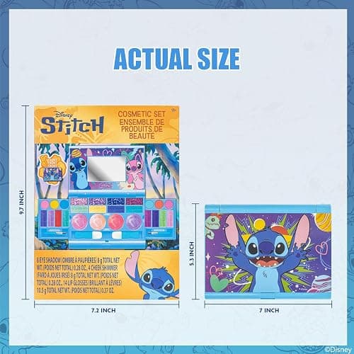 Stitch All-in-One Kids Cosmetic Compact Set Includes Washable Lip Gloss, Eye Shimmer, Cheek Shimmer, Brushes Colorful Portable Beauty Set for Girls, Tweens, by Townley Girl thumbnail 3