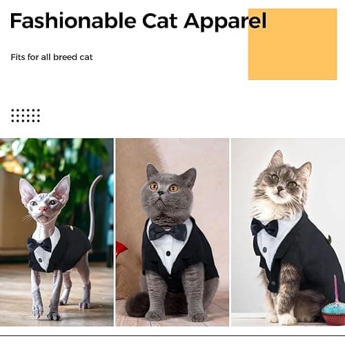 DENTRUN Cat Tuxedo Outfit, Sphynx Cat Costume Formal Suit with Bow Tie | Bow tie accessory, stylish tuxedo formal attire, for Sphynx & fluffy cats, wedding/party wear, XS-XXL. thumbnail 6