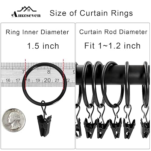 AMZSEVEN 40 Pack Metal Curtain Rings with Clips, Drapery Clips Hooks, Decorative Curtain Rod Clips 1.5 in Interior Diameter, Vintage Black thumbnail 4